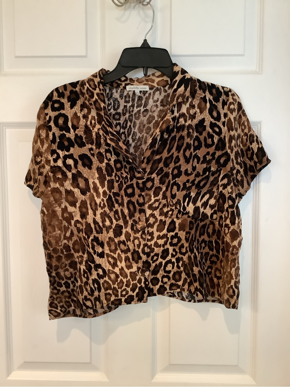 Charlotte Russe Short Sleeve Leopard Print Blouse - Brown & Black